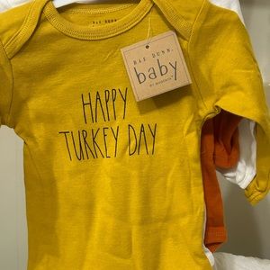 NWT Rae Dunn 3 piece onesie’s for Thanksgiving